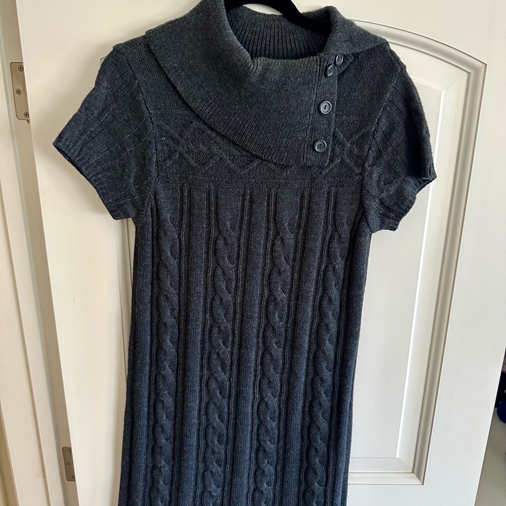 Nine West Charcoal Cable Knit Cowl Neck Sweater Dress